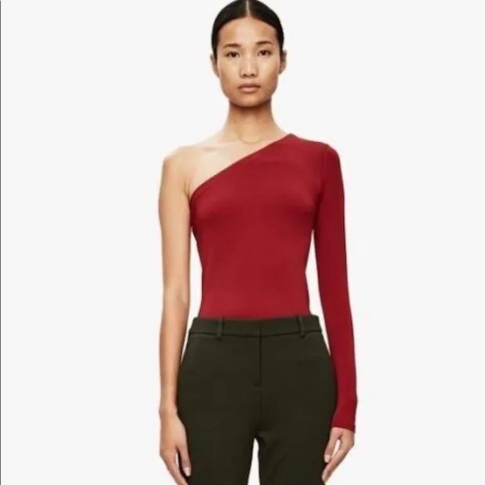 Theory Lefft Dark Vermilion Matte Jersey One Shoulder Top - Size S